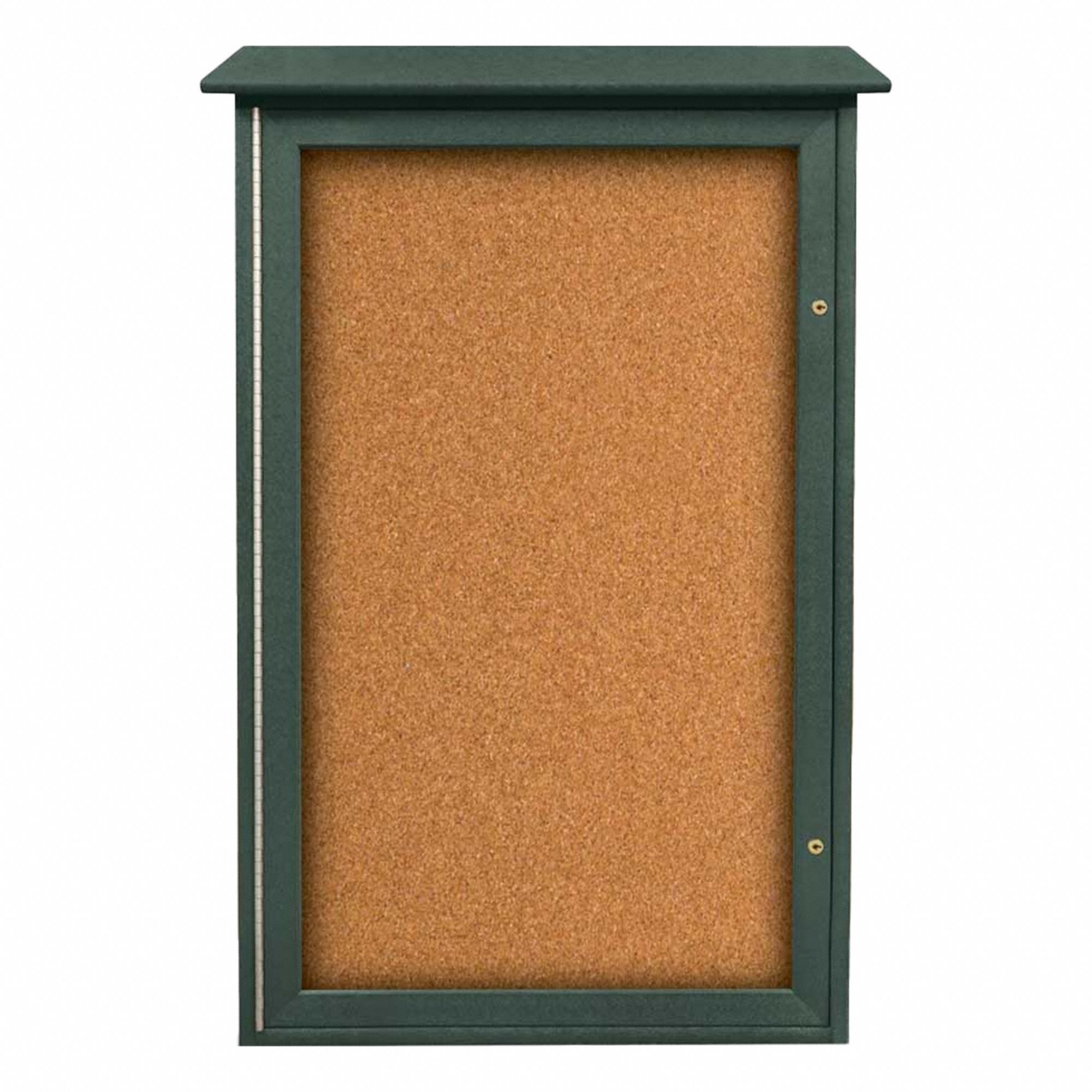Enclosed Bulletin Board: Swing Door, Acrylic/Plastic, 42 in Overall Ht, Green