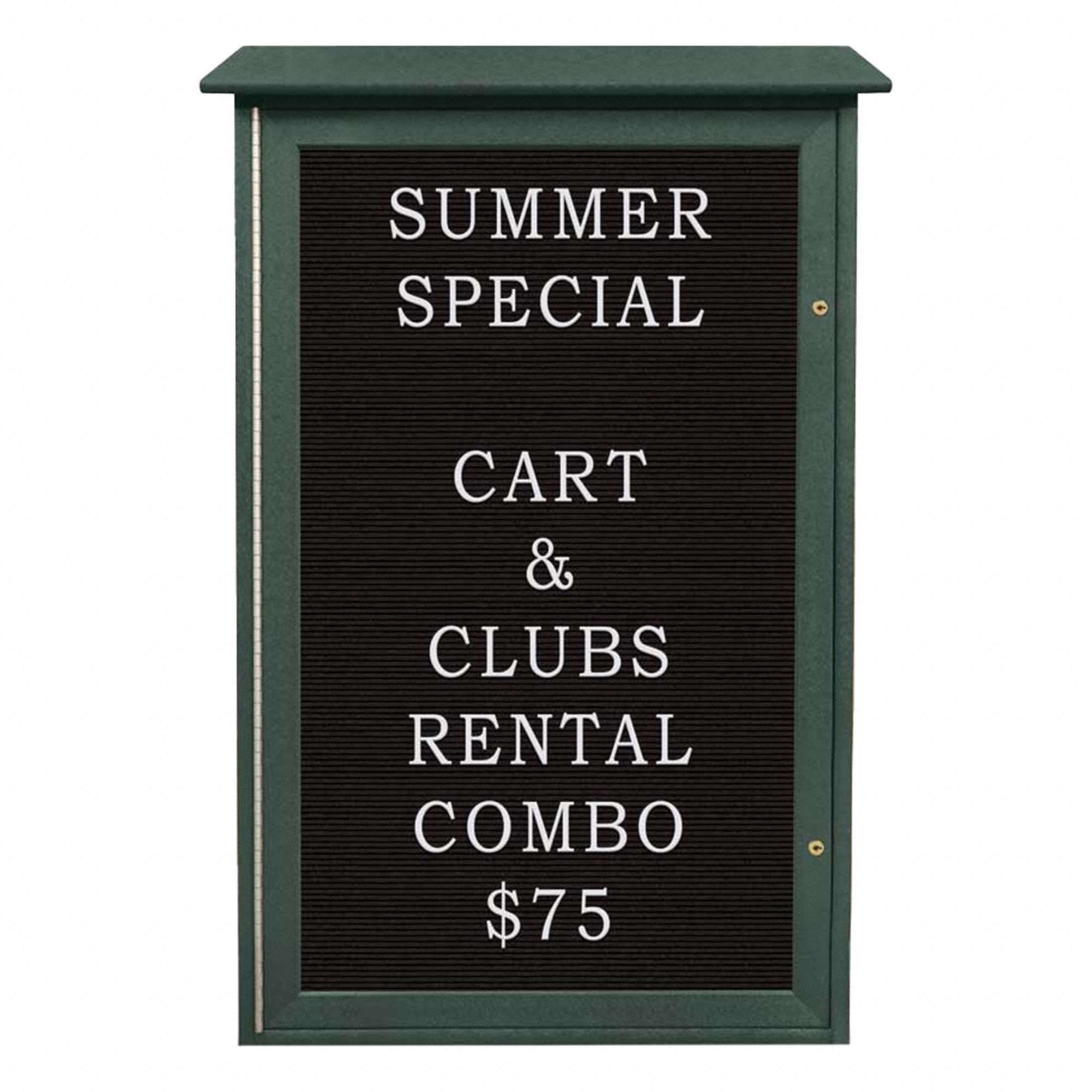 Enclosed Bulletin Board: Swing Door, Acrylic/Plastic, 42 in Overall Ht, Green