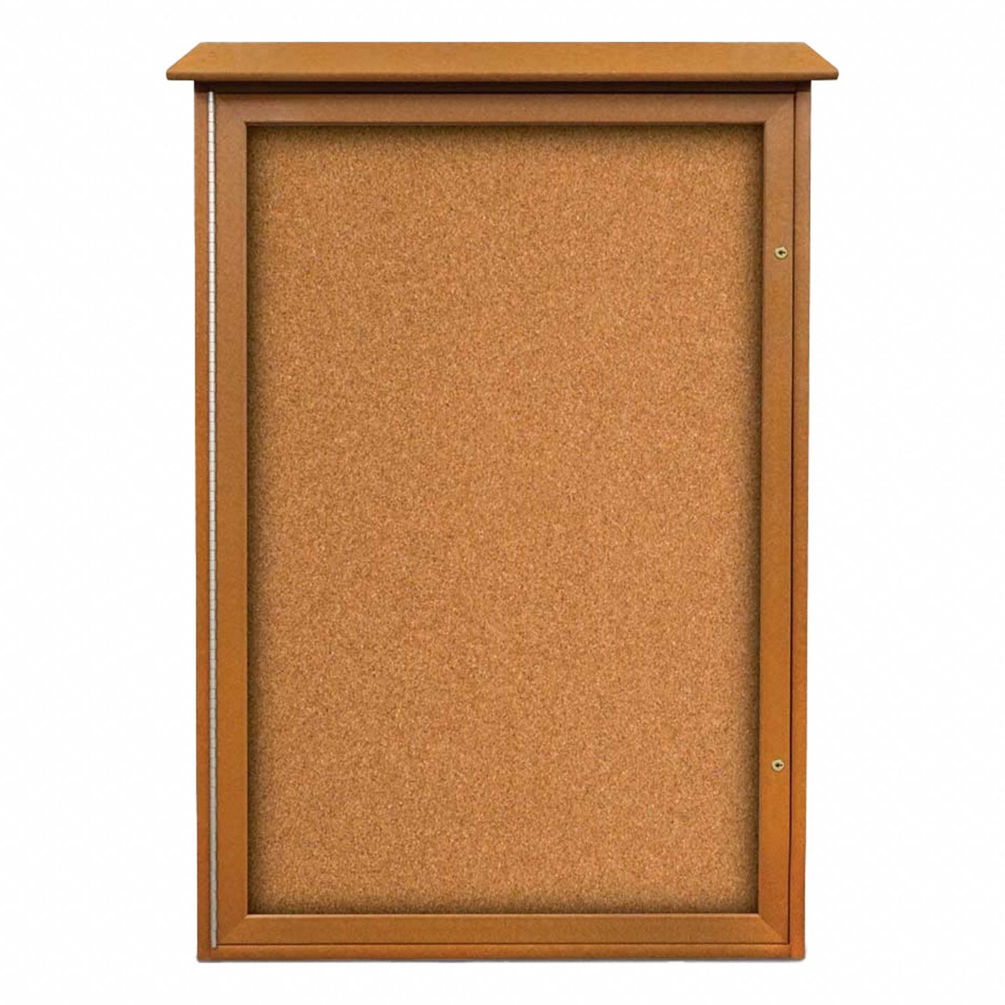 Enclosed Bulletin Board: Swing Door, Acrylic/Plastic, 48 in Overall Ht, Brown
