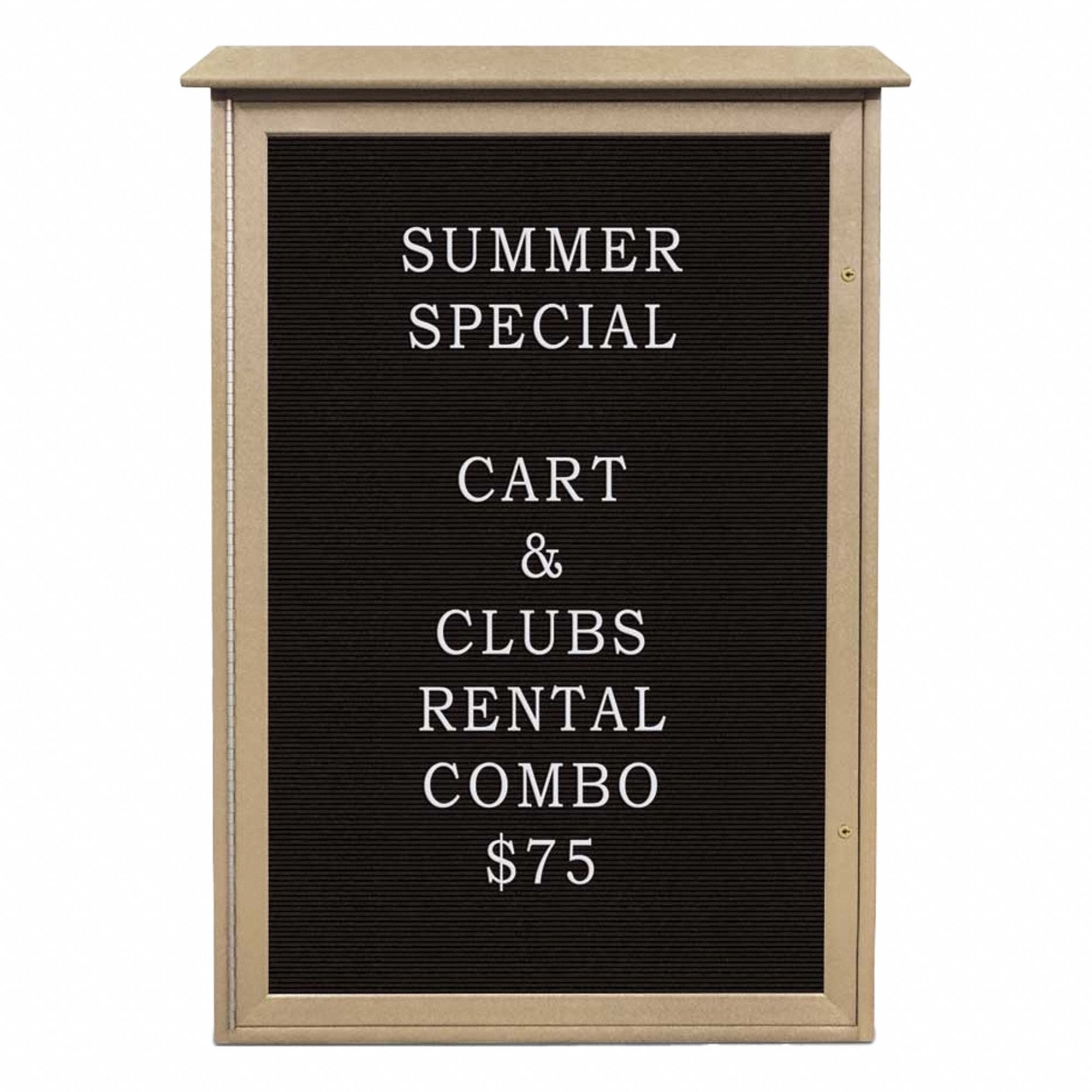 Enclosed Bulletin Board: Swing Door, Acrylic/Plastic, 48 in Overall Ht, Sand