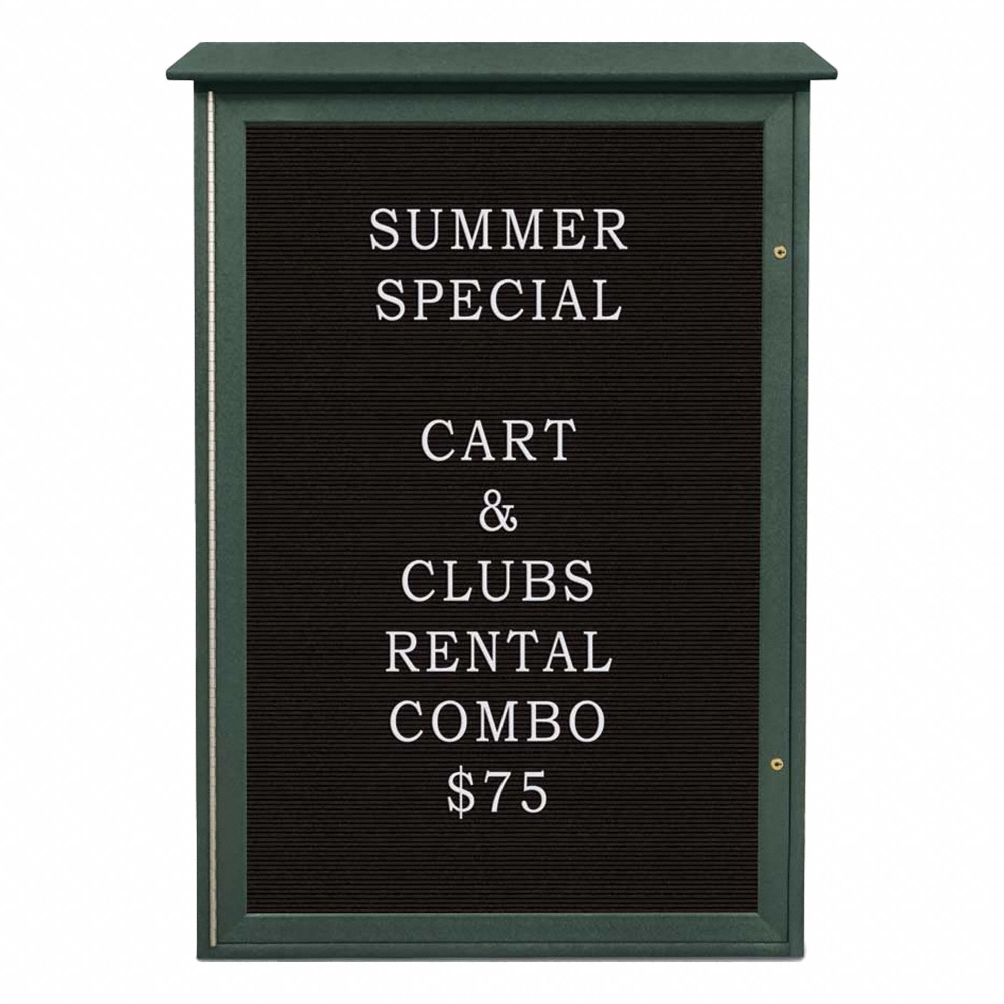 Enclosed Bulletin Board: Swing Door, Acrylic/Plastic, 48 in Overall Ht, Green