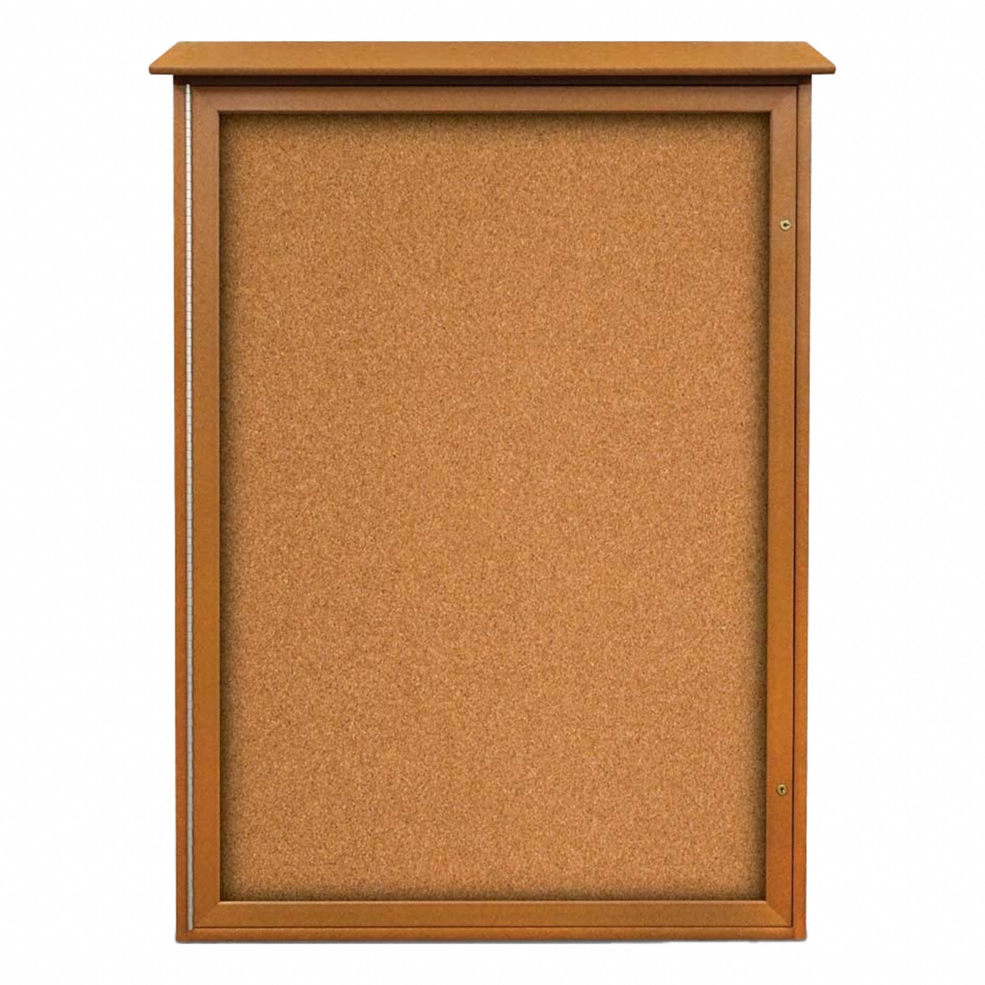 Enclosed Bulletin Board: Swing Door, Acrylic/Plastic, 54 in Overall Ht, Brown