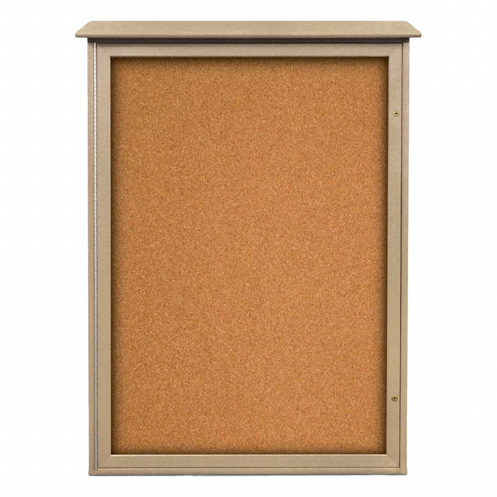 Enclosed Bulletin Board: Swing Door, Acrylic/Plastic, 54 in Overall Ht, Sand