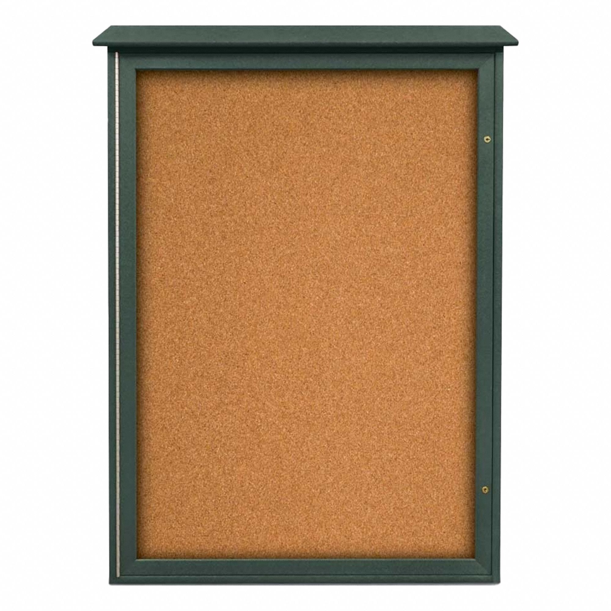 Enclosed Bulletin Board: Swing Door, Acrylic/Plastic, 54 in Overall Ht, Green