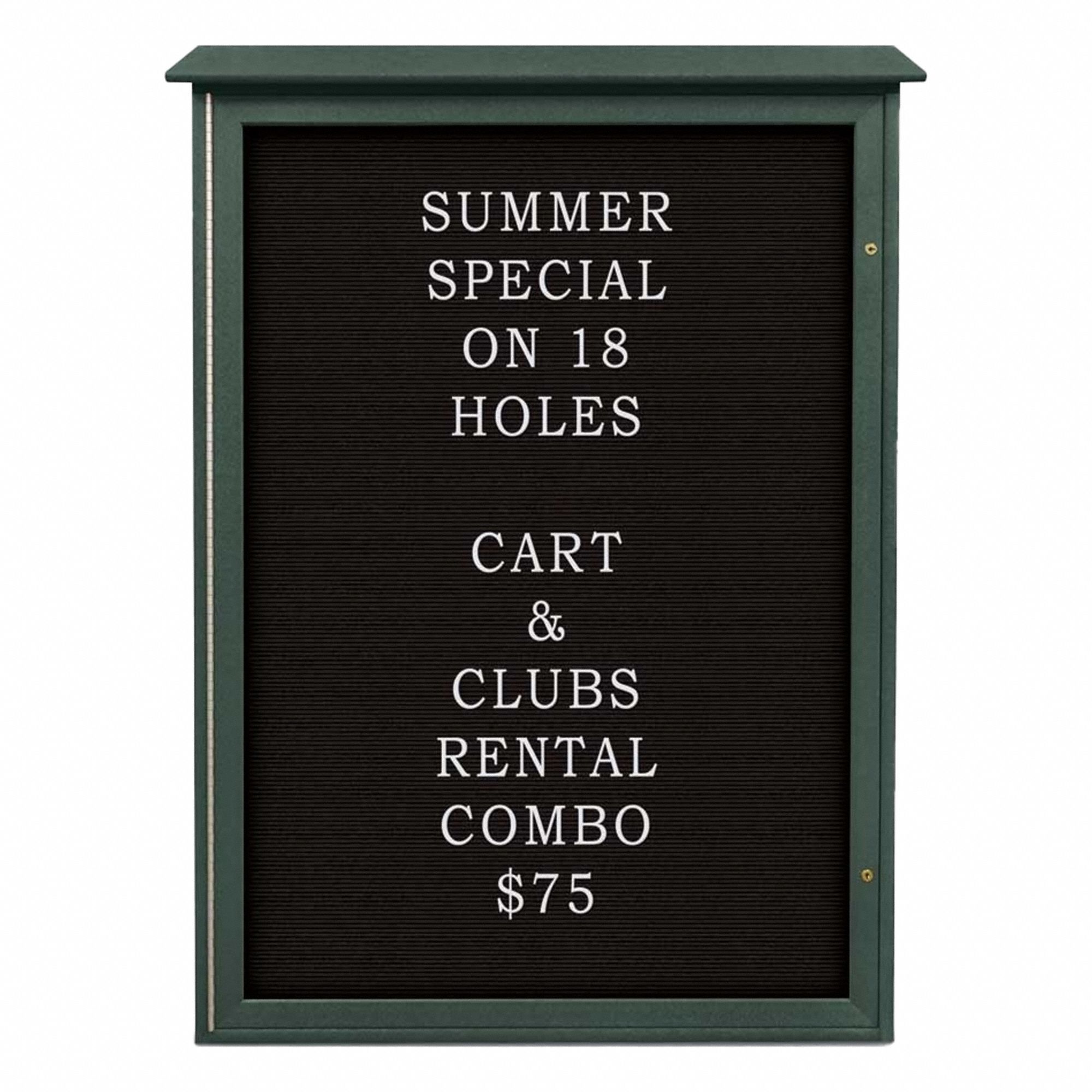 Enclosed Bulletin Board: Swing Door, Acrylic/Plastic, 54 in Overall Ht, Green