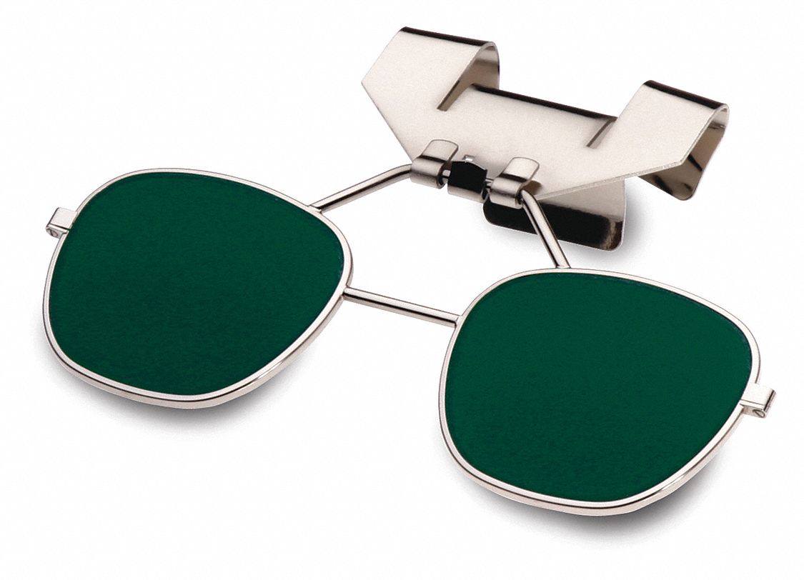 CLIP-ON EYEWEAR, FOR HARD HAT/BUMP CAP, SHADE #5, GREEN, POLYCARBONATE