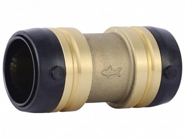 Push-Fit Coupling Fitting: Straight, 1 1/4 in Pipe x 1 1/4 in Pipe Size, Brass, Coupling