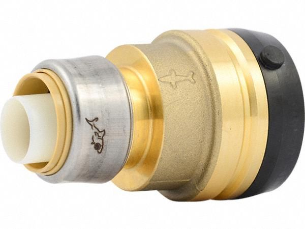 Push-Fit Coupling Fitting: 1 1/2 in Pipe x 1 in Pipe Size, Brass, Coupling, Swivel