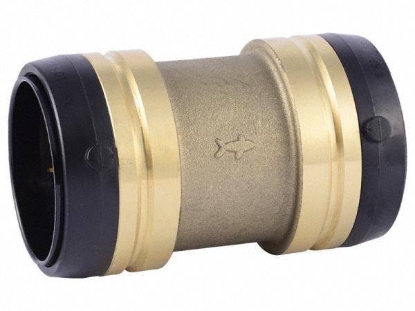 Push-Fit Coupling Fitting: Straight, 2 in Pipe x 2 in Pipe Size, Brass, Coupling, Swivel