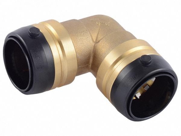 Push-Fit Elbow Fitting: 1 1/4 in Pipe x 1 1/4 in Pipe Size, Brass, Coupling, Swivel