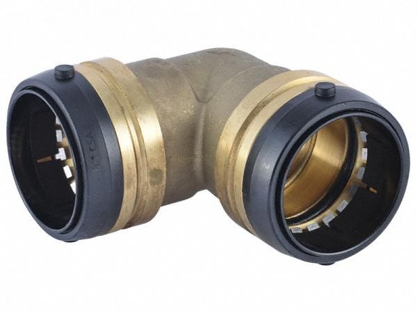 Push-Fit Elbow Fitting: 2 in Pipe x 2 in Pipe Size, Push-to-Connect x Push-to-Connect
