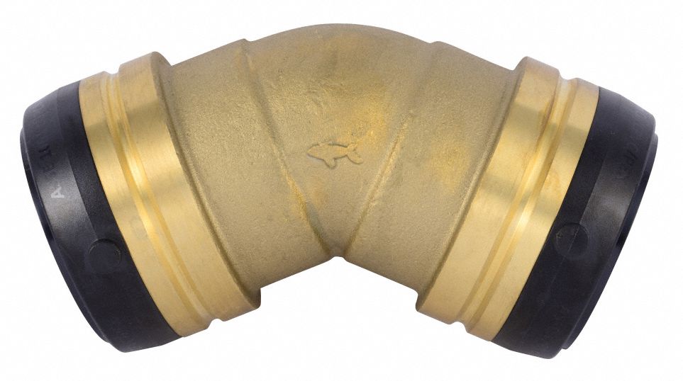Push-Fit Elbow Fitting: 2 in OD x 2 in OD Size, Push-to-Connect x Push-to-Connect, Brass