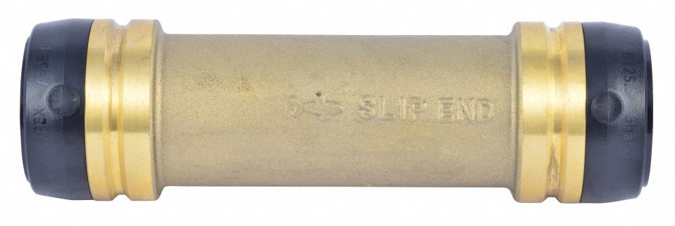 Push-Fit Coupling Fitting: 1 1/4 in OD x 1 1/4 in OD Size, Brass, Coupling