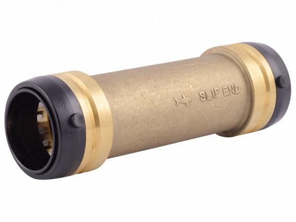 Push-Fit Coupling Fitting: Straight, 1 1/2 in Pipe x 1 1/2 in Pipe Size, Brass, Coupling
