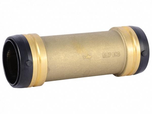 Push-Fit Coupling Fitting: Straight, 2 in Pipe x 2 in Pipe Size, Brass, Coupling, Swivel