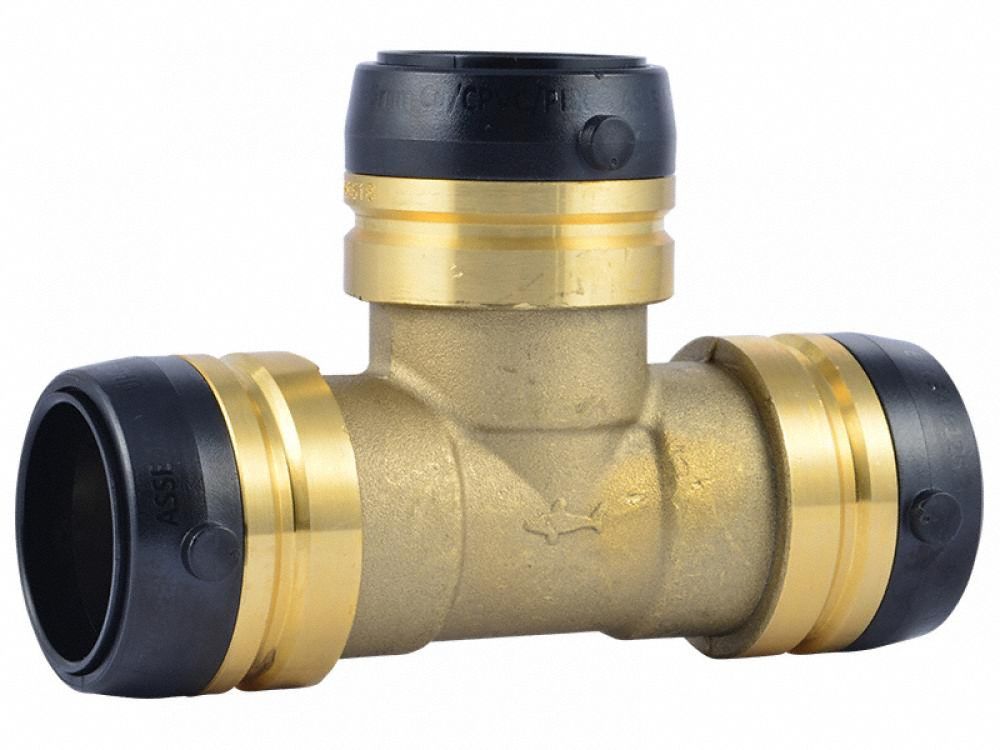 Push-Fit Tee Fitting: 1 5/8 in OD x 1 1/4 in OD x 1 1/4 in OD Size, Brass, Coupling