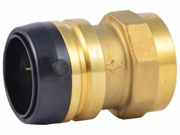 Push-Fit Adapter Fitting: Straight, 1 1/4 in Pipe x 1 1/4 in Pipe Size, Brass, Adapter