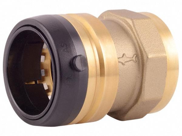 Push-Fit Adapter Fitting: Straight, 1 1/2 in Pipe x 1 1/2 in Pipe Size, Brass, Coupling