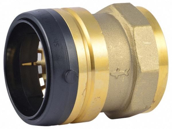 Push-Fit Adapter Fitting: 2 in Pipe x 2 in Pipe Size, Push-to-Connect x FNPT, Brass