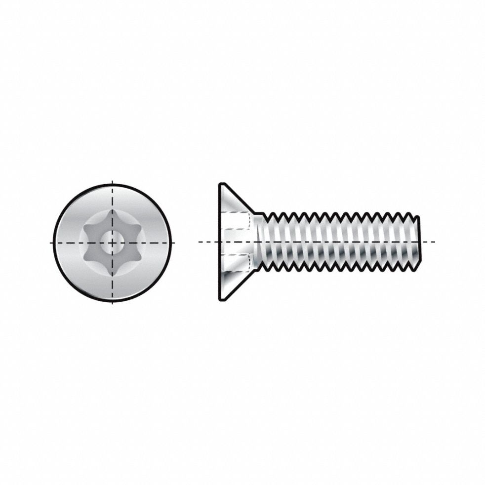 Tamper Resistant Screw: #10-32 Thread Size, 1 1/2 in Lg, Stainless Steel, Plain, Flat, 10 PK