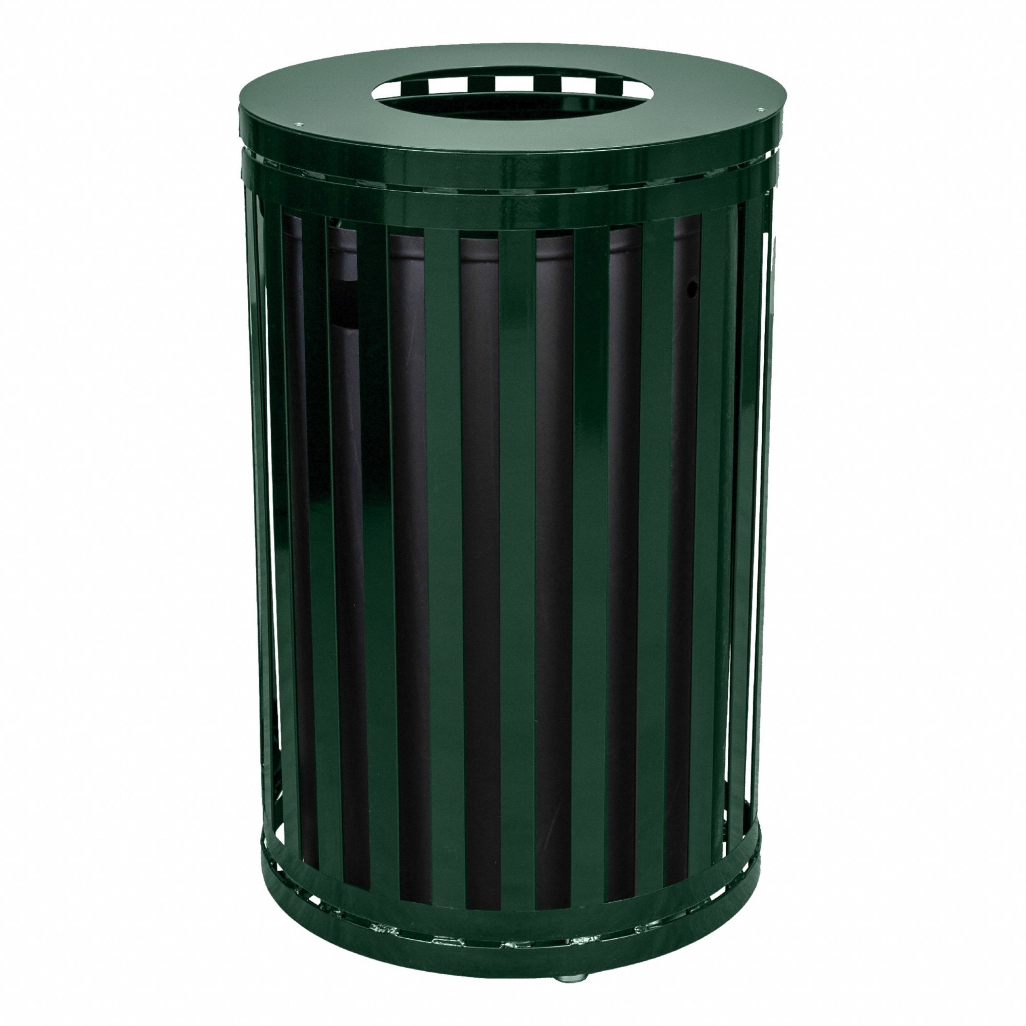 Trash Can: Round, Open Top, 45 gal Container Capacity, 23 in Overall Dia, 23 in, Steel
