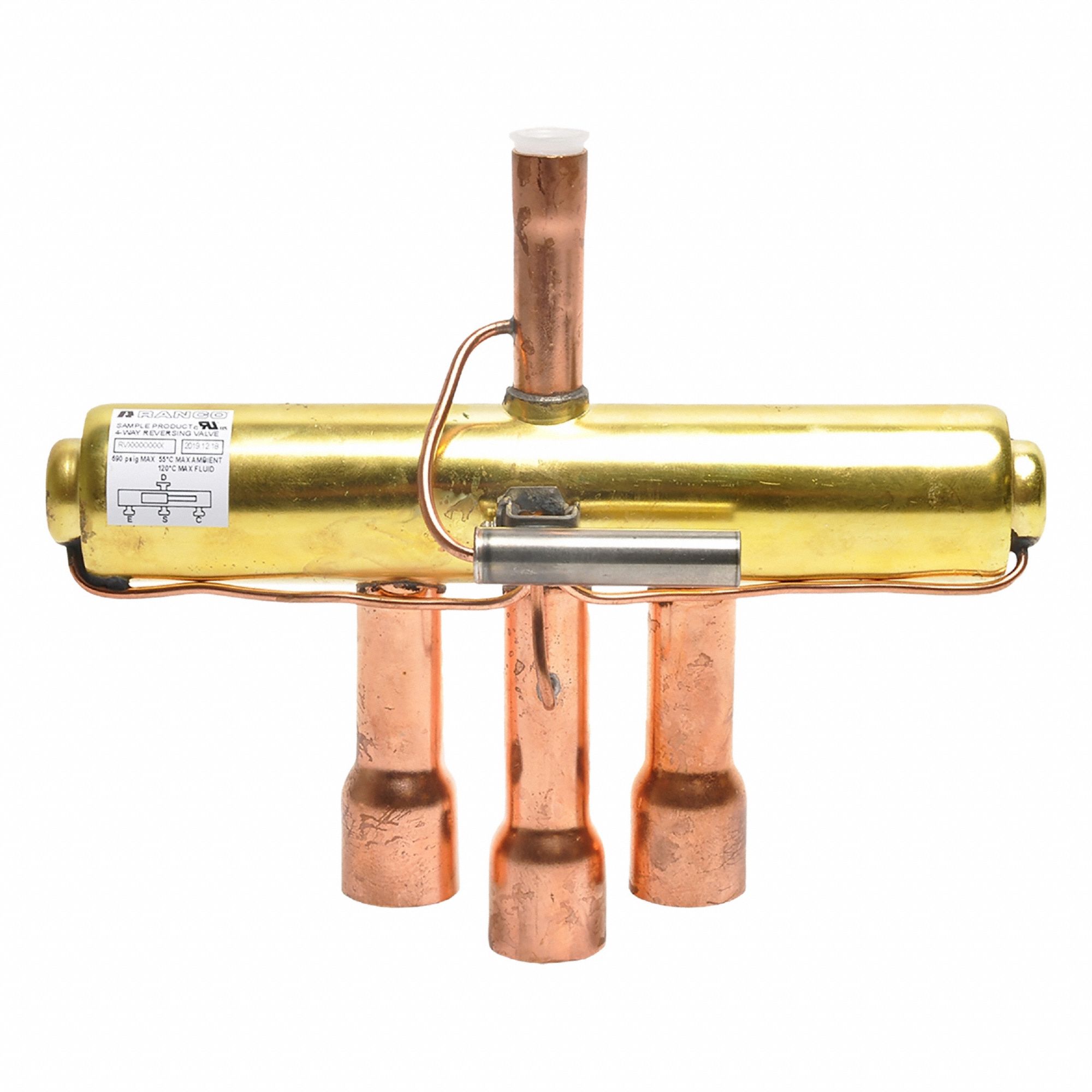 Heat Pump Reversing Valve: 3.8 ton to 10.1 ton (R410A), Straight Tube, 7/8 in Suction