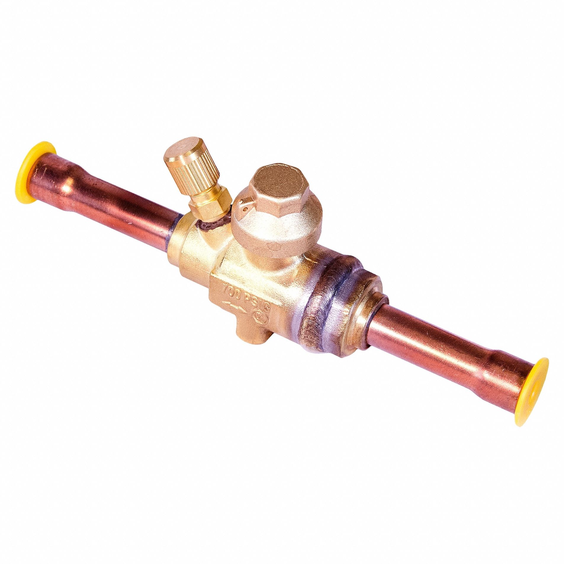 Refrigerant Ball Valve: 1/2 in Male Sweat, Access Port, 700 psi, Access Port