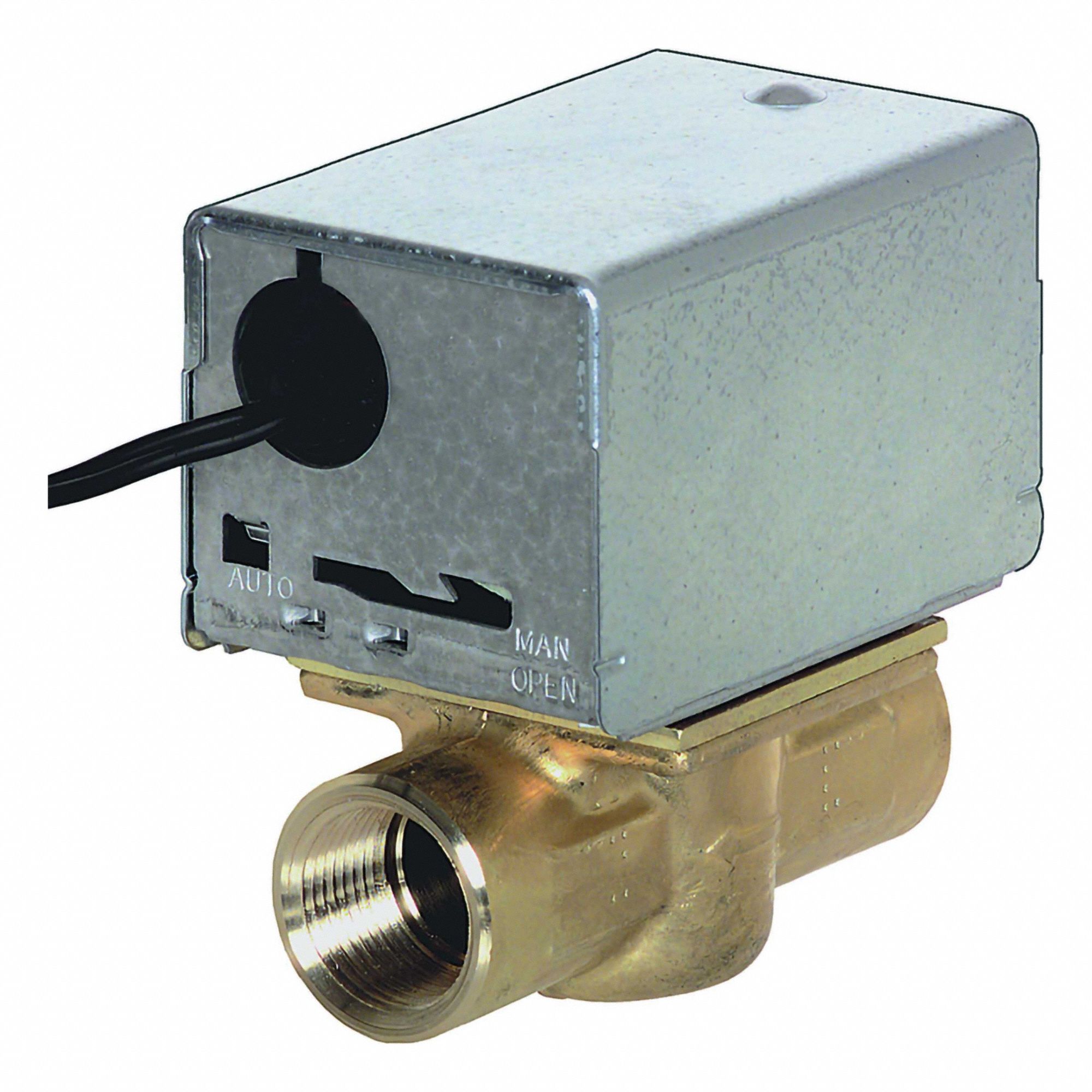 Motorized Zone Valve: 3.5 Cv Flow Rate, 2-Way, 3/4 in Female NPT, Spring Return, NO, On/Off Signal (MPN V8043B1076). Key specifications — Actuator Voltage: 24V AC; Manufacturer Part Number: V8043B1076; Brand: HONEYWELL HOME.