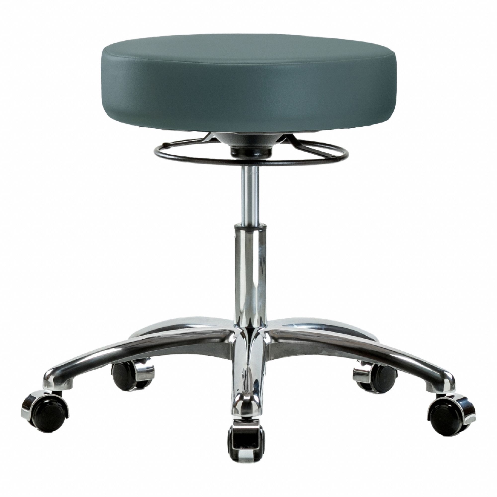 Stool: Vinyl, Ht Range 18 1/4 in to 23 1/4 in, 17 in Seat Wd, 17 in Seat Dp, 0 Glides, 5 Casters