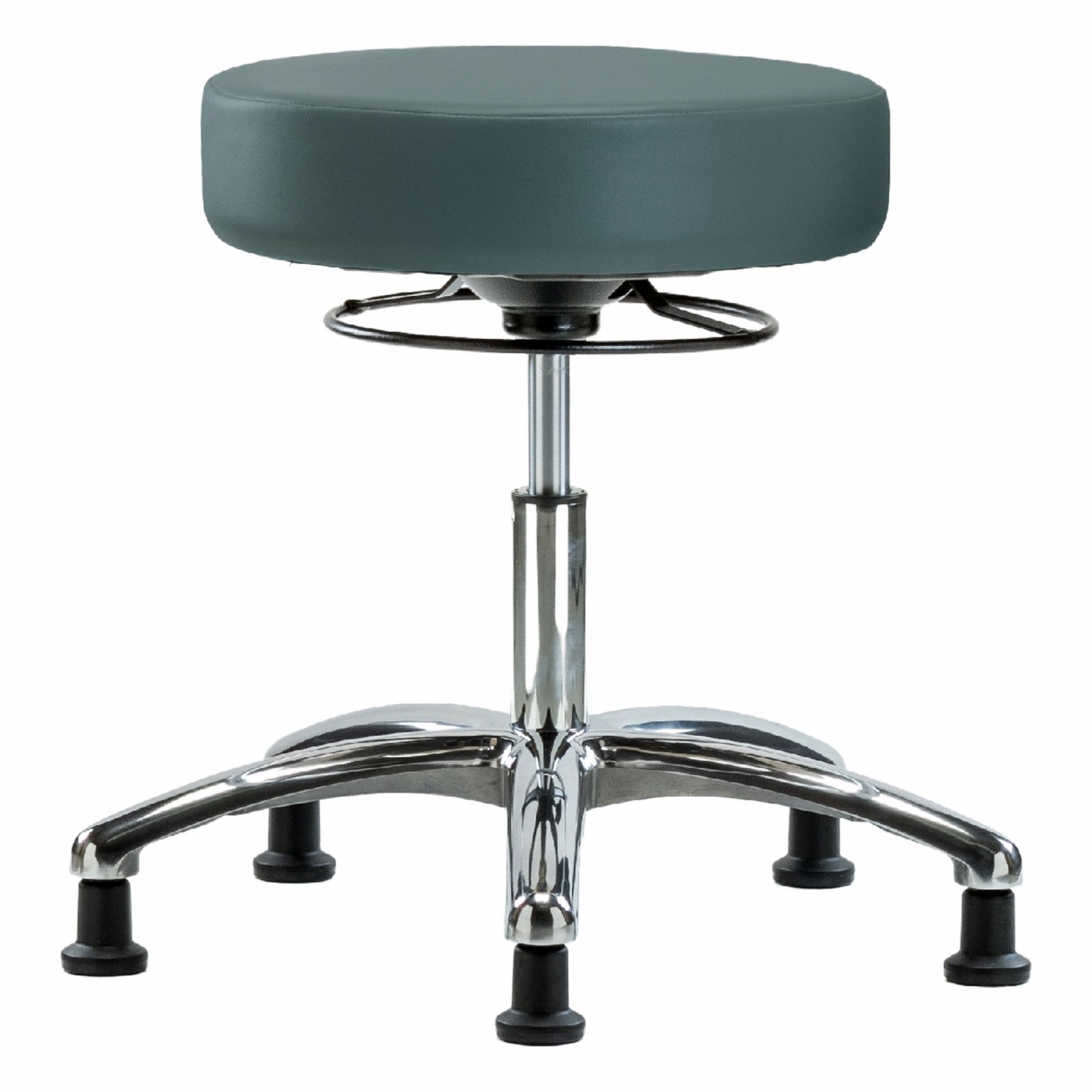 Stool: Vinyl, Ht Range 18 1/4 in to 23 1/4 in, 17 in Seat Wd, 17 in Seat Dp, 5 Glides, 0 Casters