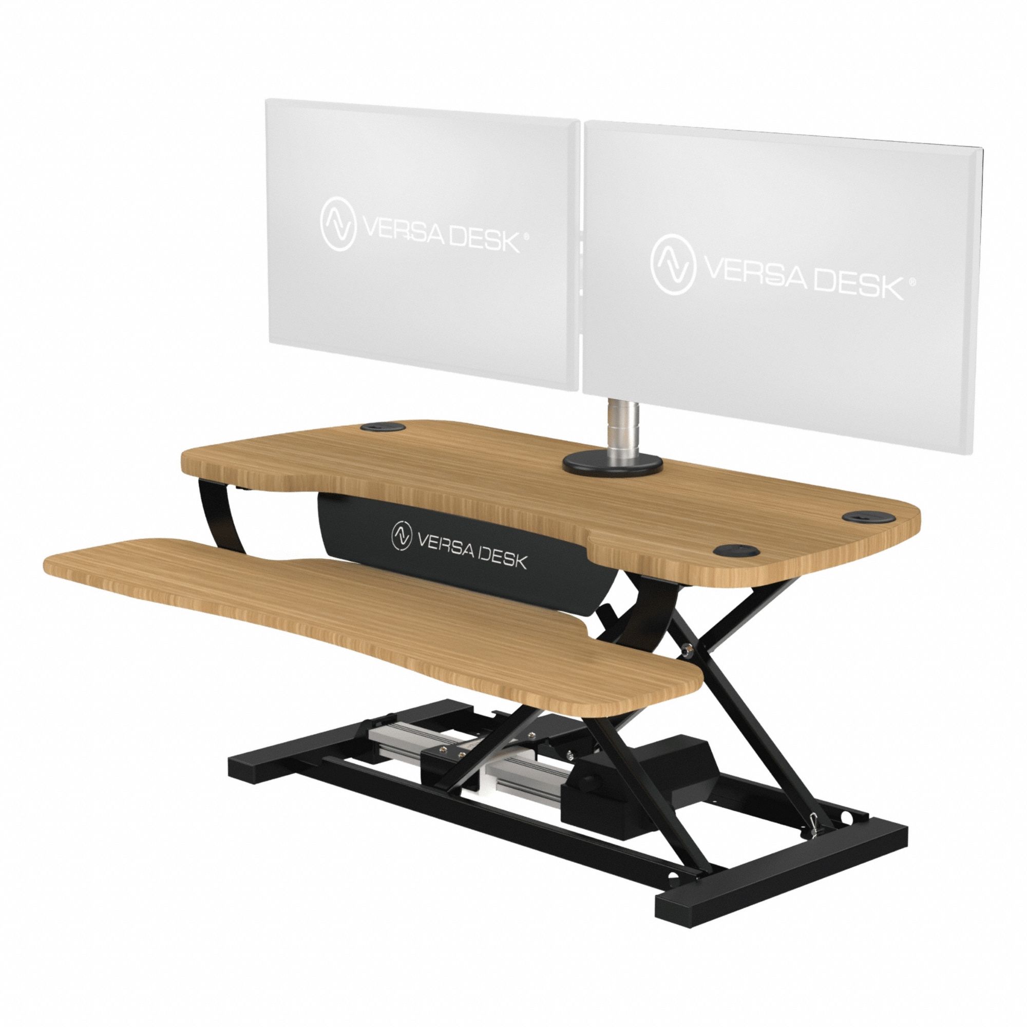 Standing Desk Converter: Electronic, Bamboo, Wood, 36 in Overall Wd, 24 in Overall Dp