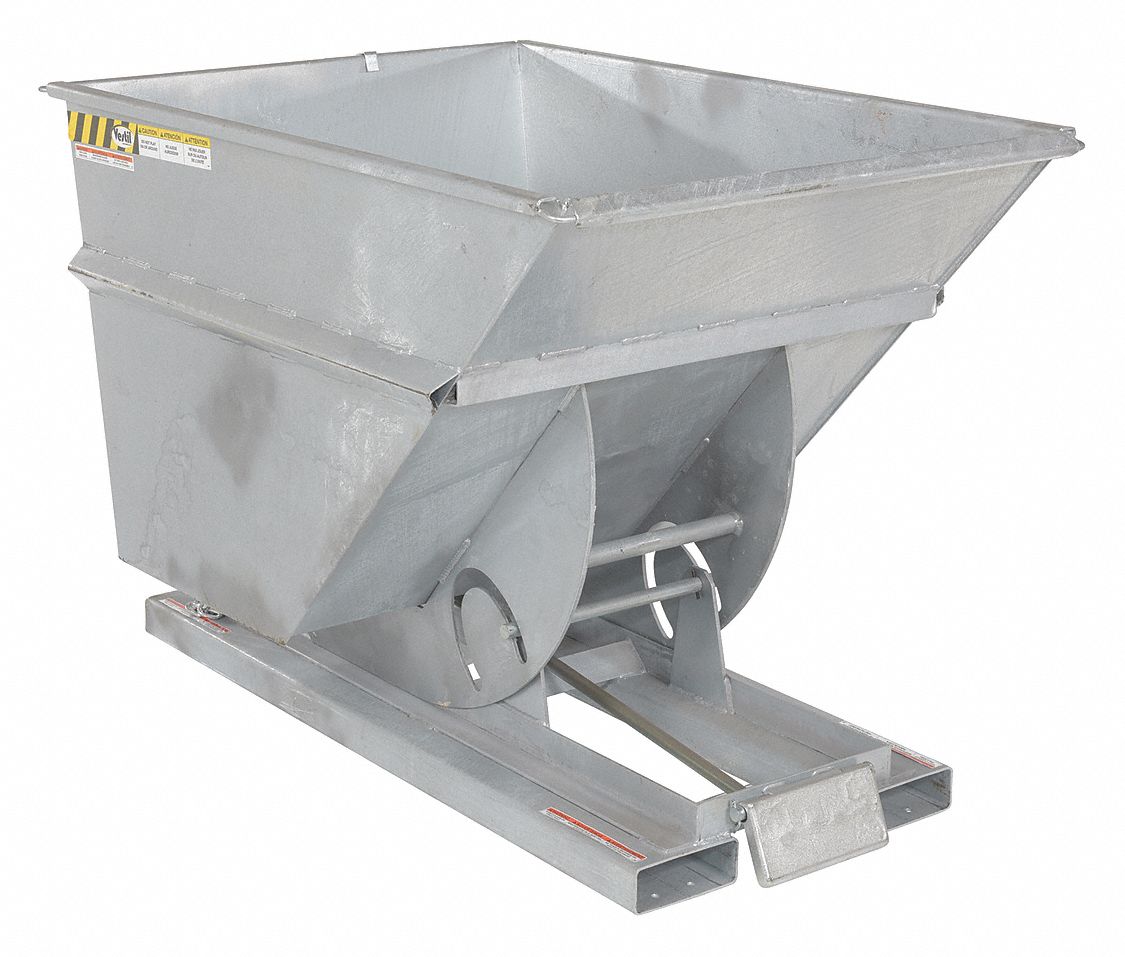 SELF DUMPING HOPPER, 43 9/16 IN W X 51 13/16 IN H X 68 3/8 IN L, GALVANIZED FINISH