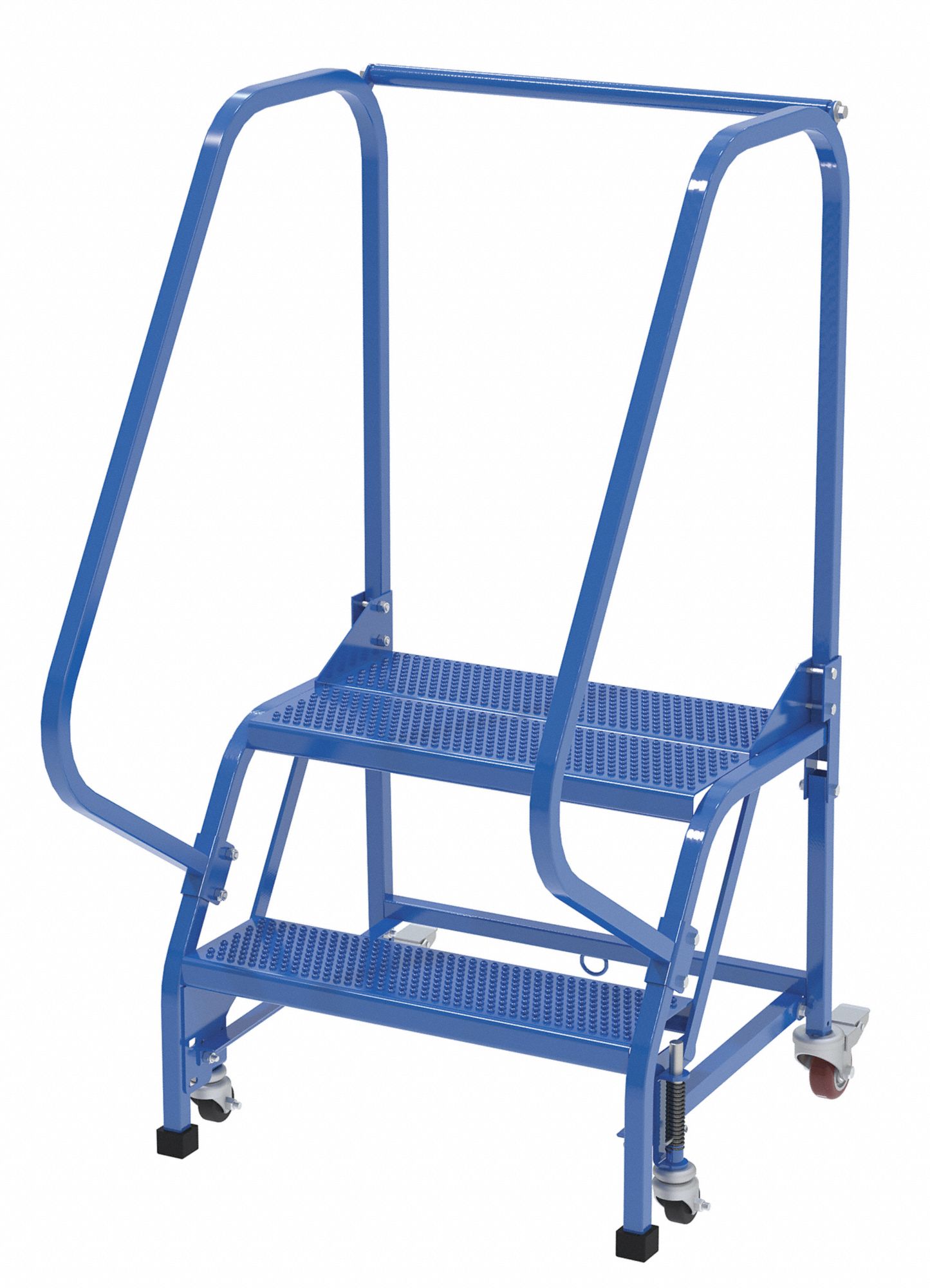 LADDER, ROLLING, 2-STEP/RAIL/PERFORATED/58 ° /350 LD CAP, 27-5/8X50X34-1/16 IN, BLUE, STEEL