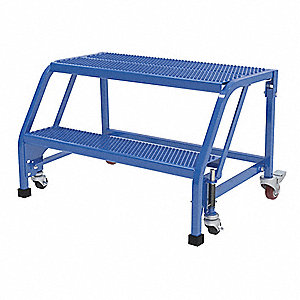 LADDER, ROLLING/2-STEP/PERFORATED/58 ° /350 LB LD CAP. 34-5/16X20X25-1/16IN, BLUE, STEEL