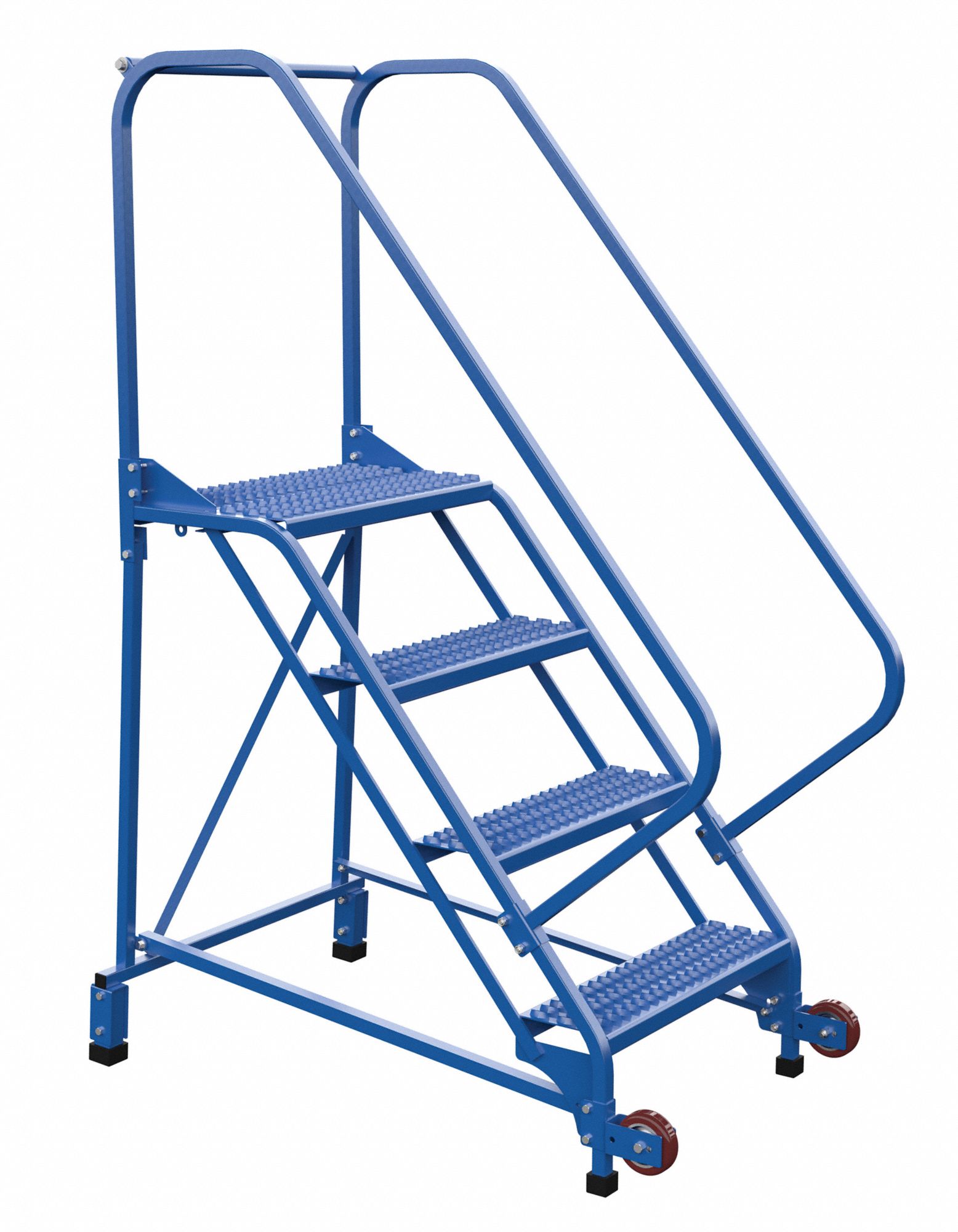 ÉCHELLE,INCLINAISON/ROULIS,4 MARCHE/50 ° /RAIL/PRISE OUVERTE/350 CAPUCHON LD,29-½X70X47PO,BLEU,ACIER