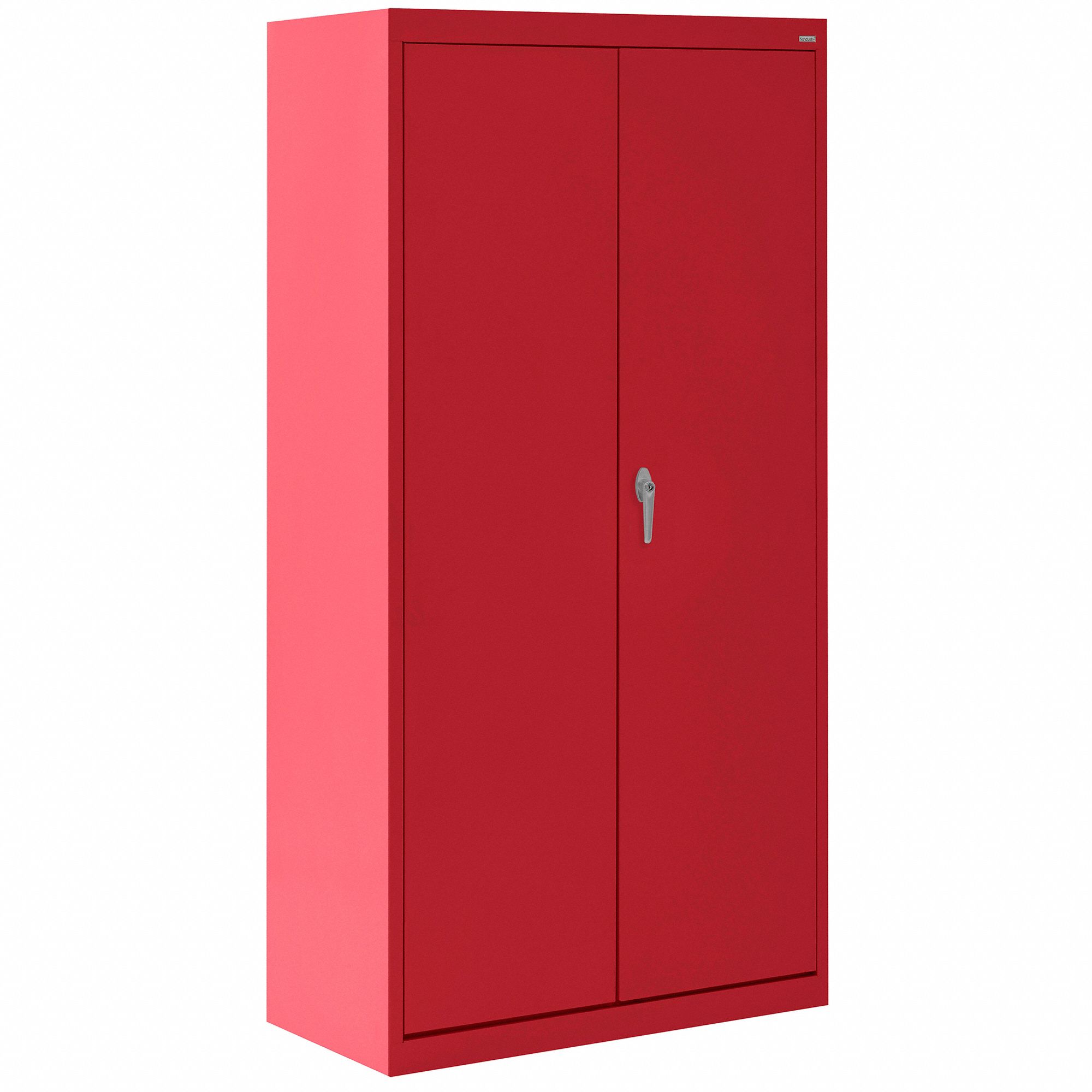 Janitorial Cabinet: 30 in x 18 in x 66 in, 3, Swing Handle & Keyed, Solid, Frame, Red