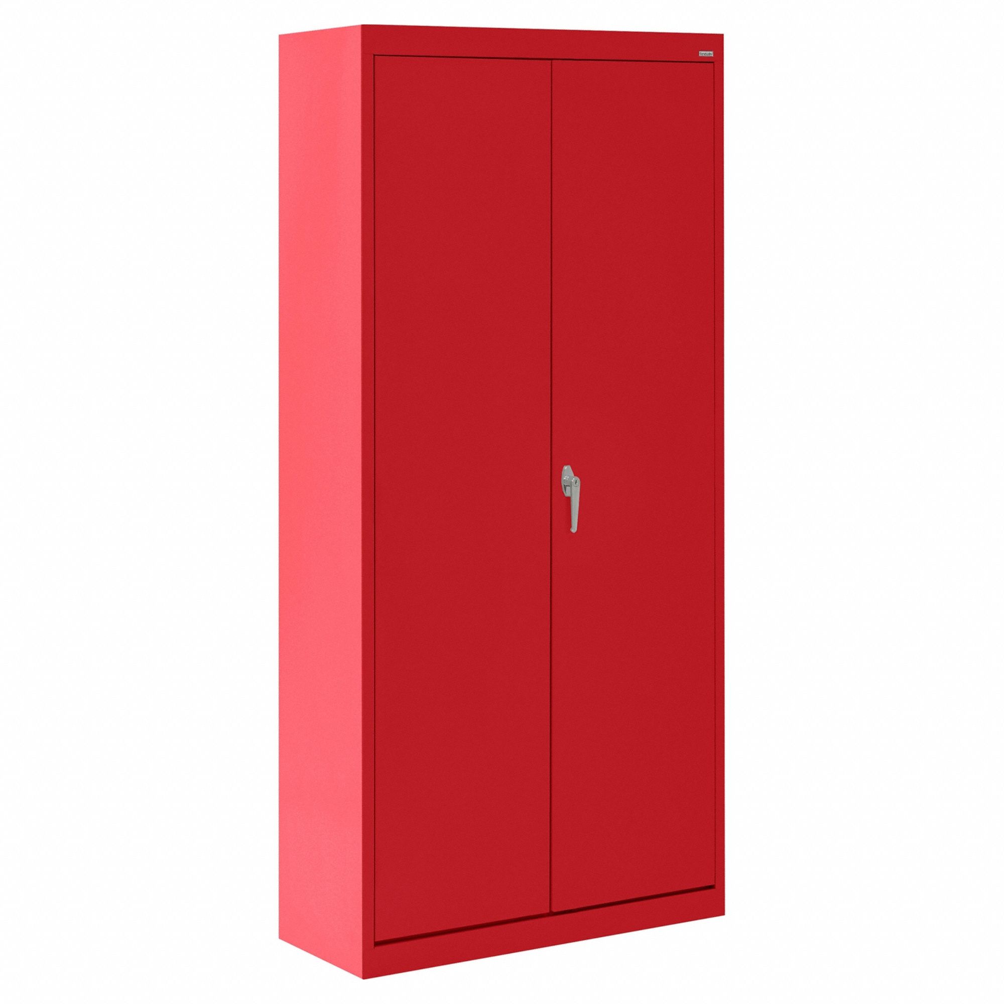 Shelf Cabinet: 30 in x 18 in x 72 in, Swing  Handle & Keyed, 24 ga Panel Thick, Frame, Red