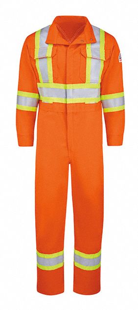 MEN'S COVERALLS, LN 50, ORANGE, 9 OZ FABRIC, ZIPPER, HI-VIS, 8 POCKETS, MANDARIN COLLAR