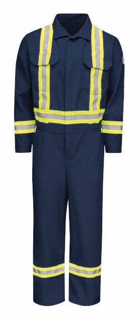 MEN'S COVERALLS, LN 56, NAVY, 6 OZ FABRIC, ZIPPER, HI-VIS, 8 POCKETS, MANDARIN COLLAR