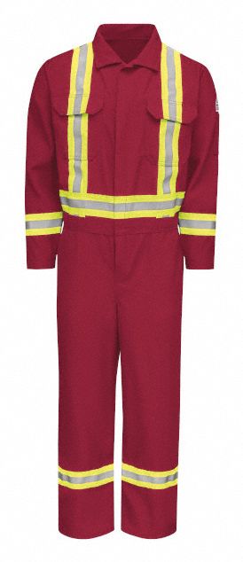 MEN'S COVERALLS, LN 60, RED, 6 OZ FABRIC, ZIPPER, HI-VIS, 8 POCKETS, MANDARIN COLLAR
