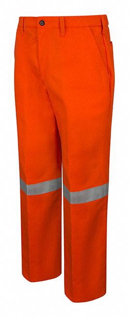 FLAME RESISTANT PANTS, ORNG, TREATED COTTON NYLON BLEND, 28X34, 9 OZ, HRC  2, 4 POCKETS