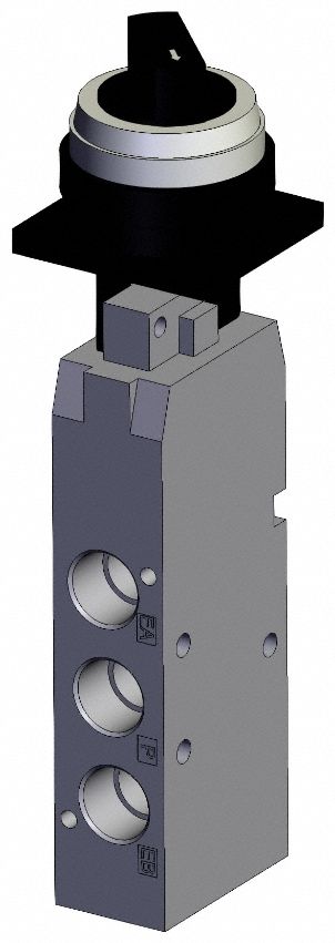 Shuttle Valve: VFM200 Series, 2 Position Twist Actuator, 5 Ports, 1/4 in NPT, Black Actuator