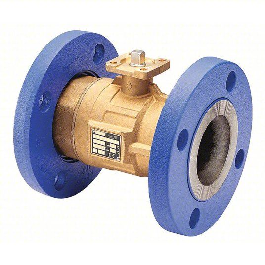 Flanged stainless steel trim ball valve: 2-Way, 47 CV Flow, 2 1/2 in Flanged, Brass Body (MPN VG12A5KS). Key specifications — Manufacturer Part Number: VG12A5KS; Brand: JOHNSON CONTROLS; Seat Material: Graphite-Reinforced Polytetrafluoroethylene (PTFE); Fluid Temperature Range: 0 °F to 284 °F.