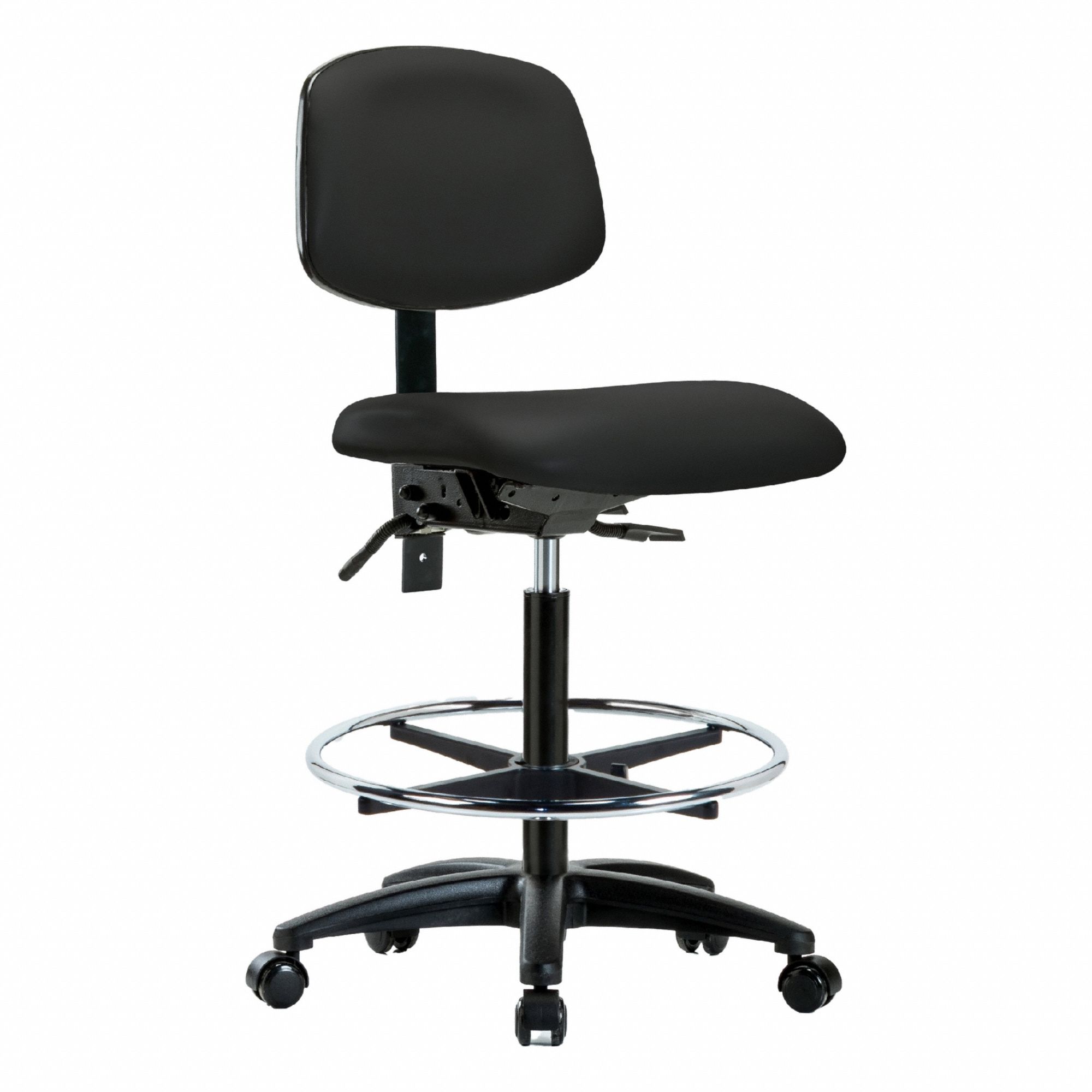 Ergonomic Chair: Vinyl, Armless, Ht Range 25 in to 34 1/2 in, 18 1/2 in Seat Wd, 17 in Seat Dp