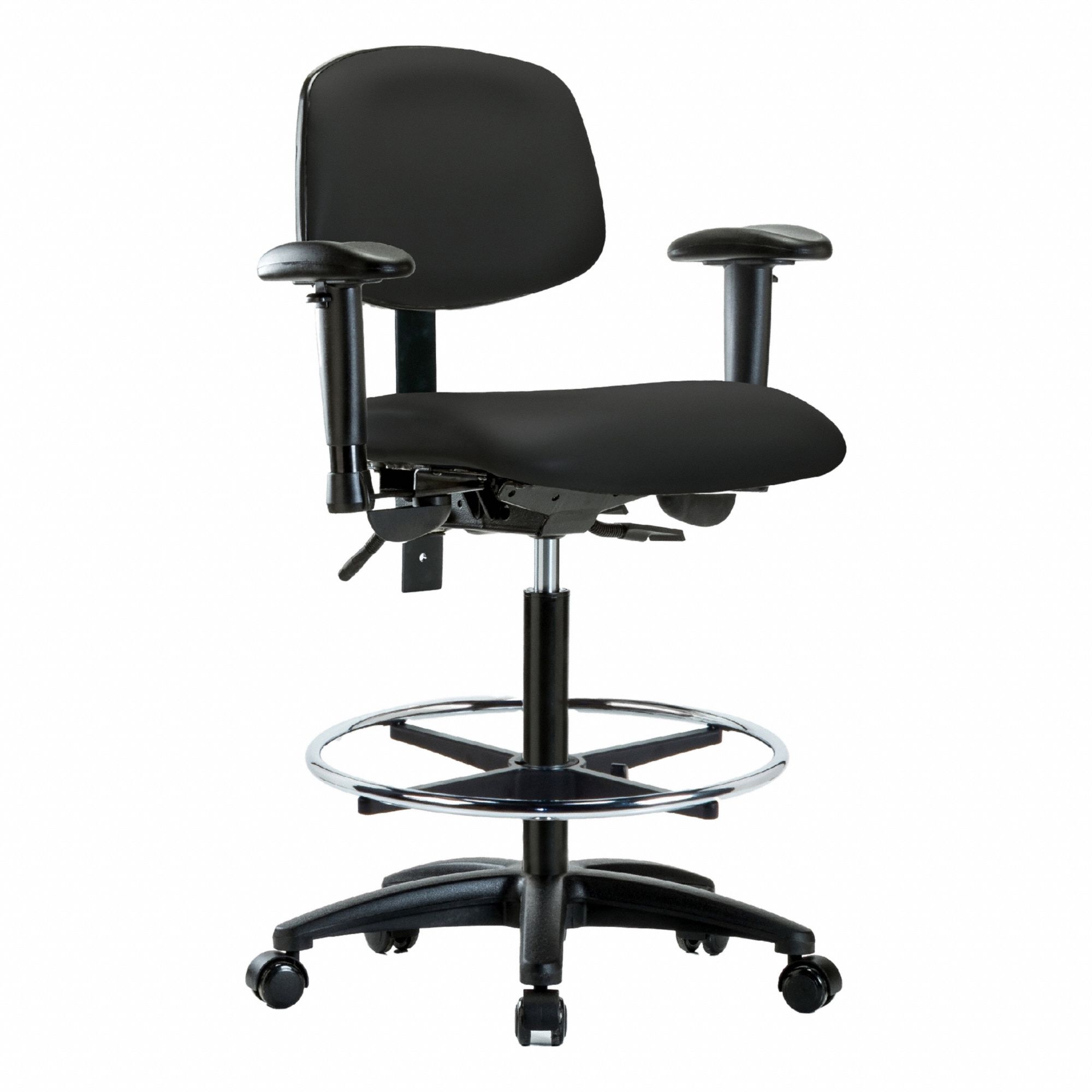 Ergonomic Chair: Vinyl, Arms Included, Ht Range 25 in to 34 1/2 in, 18 1/2 in Seat Wd, 17 in Seat Dp