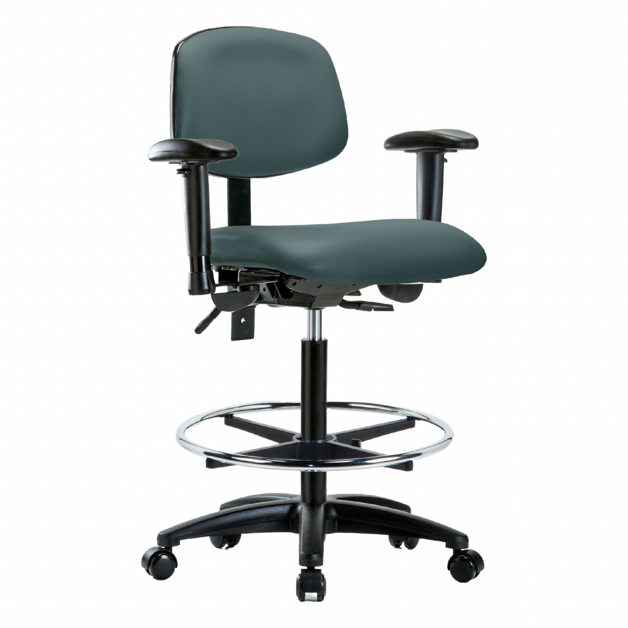 Ergonomic Chair: Vinyl, Arms Included, Ht Range 25 in to 34 1/2 in, 18 1/2 in Seat Wd, 17 in Seat Dp