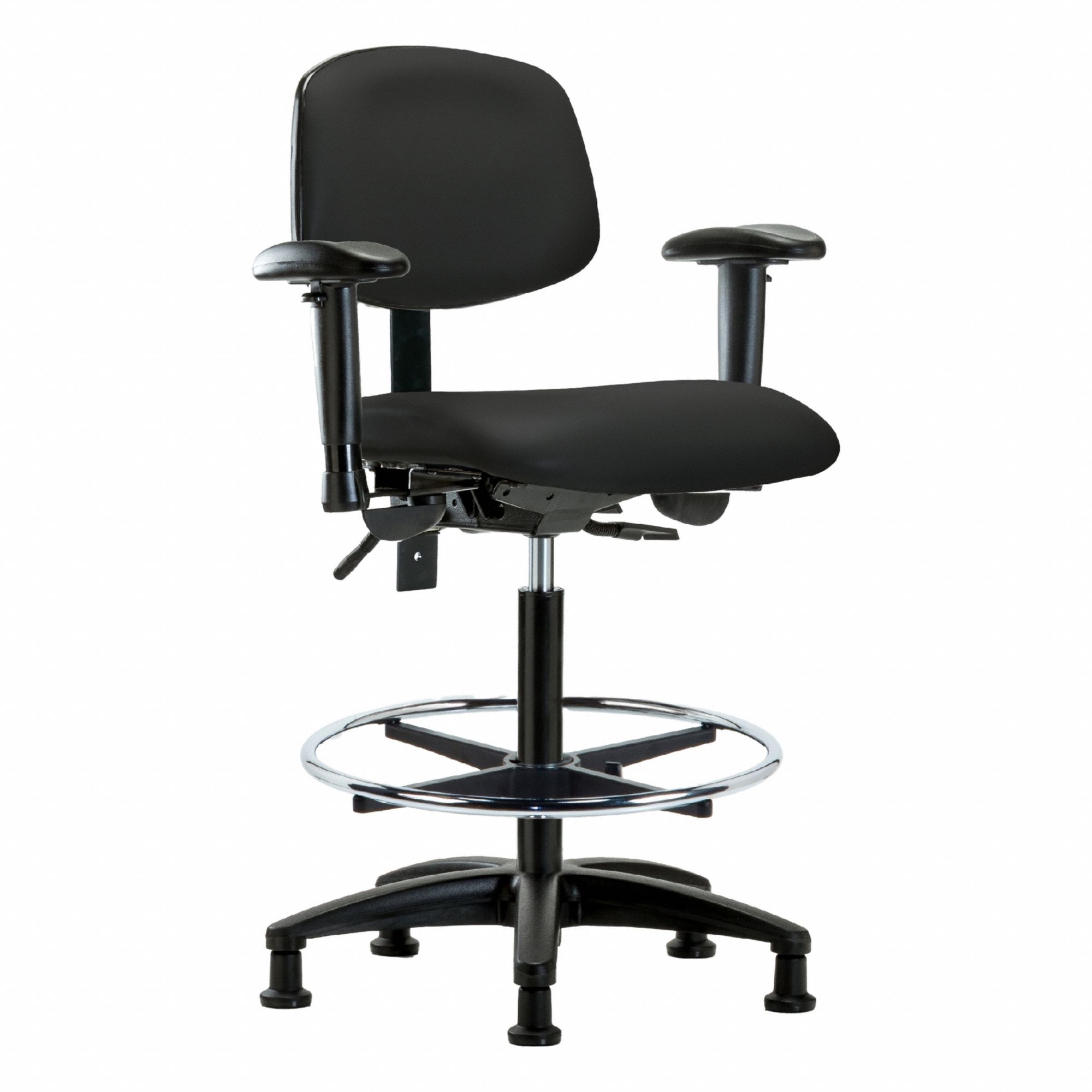 Ergonomic Chair: Vinyl, Arms Included, Ht Range 25 in to 34 1/2 in, 18 1/2 in Seat Wd, 17 in Seat Dp