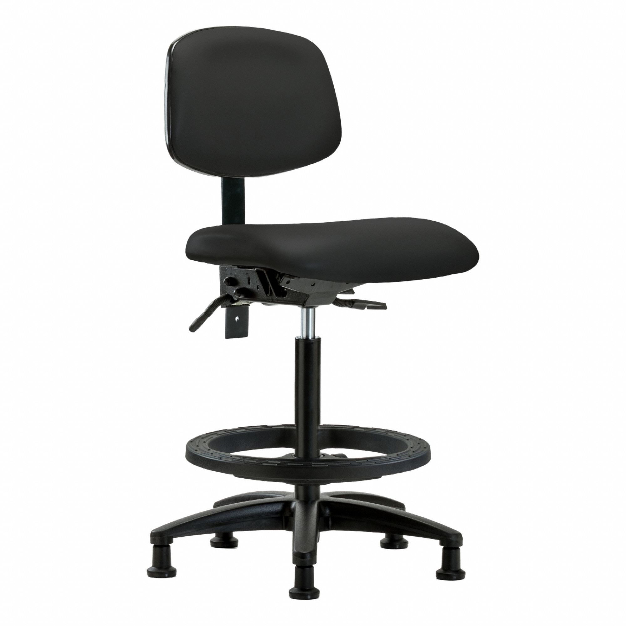 Ergonomic Chair: Vinyl, Armless, Ht Range 25 in to 34 1/2 in, 18 1/2 in Seat Wd, 17 in Seat Dp