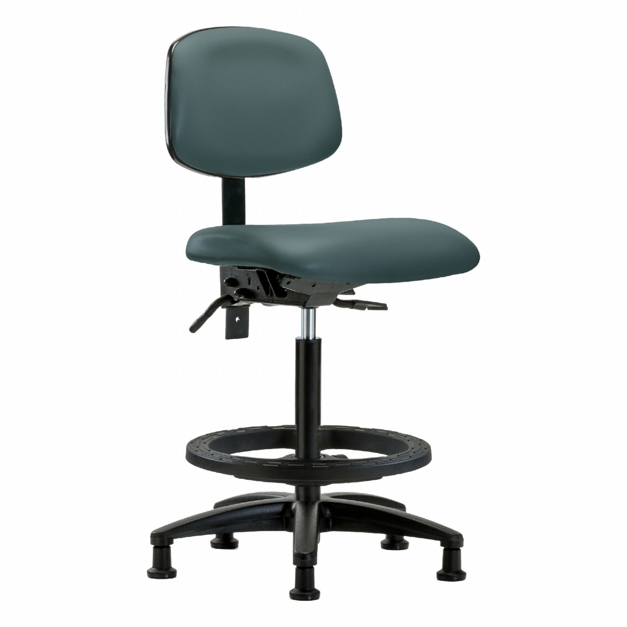 Ergonomic Chair: Vinyl, Armless, Ht Range 25 in to 34 1/2 in, 18 1/2 in Seat Wd, 17 in Seat Dp, Blue