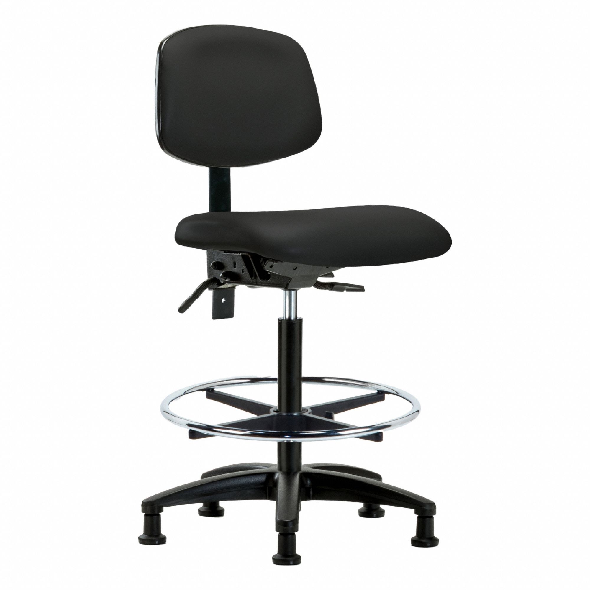 Ergonomic Chair: Vinyl, Armless, Ht Range 25 in to 34 1/2 in, 18 1/2 in Seat Wd, 17 in Seat Dp